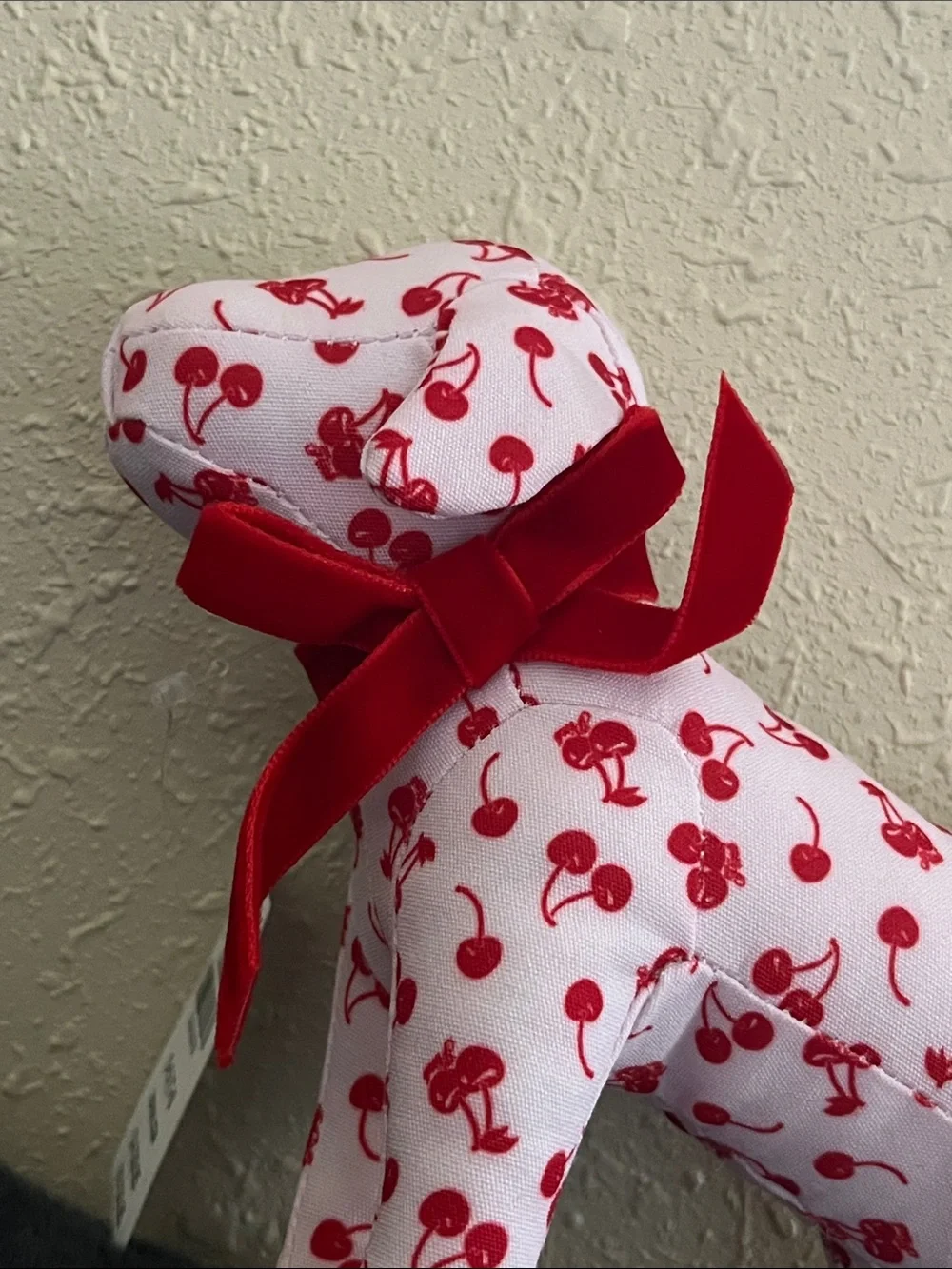 PINK Victoria's Secret Pink & Red Cherry-Print Plush Dog Figurine
